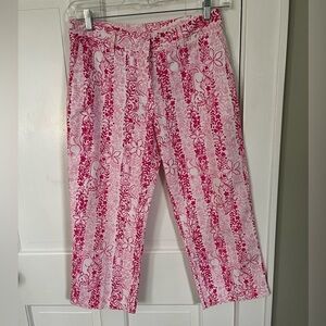 Lilly Pulitzer Liza Cropped Pants in Boardwalk Cafe Pink White Floral Animal 8